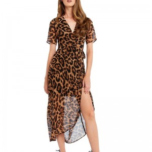 Hot prodat lady módní leopard tisk zabalit dlouhé šaty